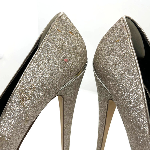 Aldo Gold Glitter Platforms Ultra High Heel Platform Sparkle Shoe Size 7 - Picture 3 of 9